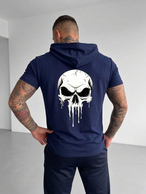 ZYNTH BALENO Camiseta de manga corta con capucha y estampado de cara fantasma, adecuada para gimnasio y deportes al aire libre