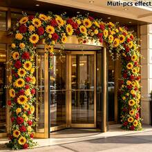 2pcs Artificial Sunflower Yellow Red Rose Vine 90.9 Inch, Easy To Hang Faux Floral Garland, Suitable For Outdoor Garden Wedding Arch Ceiling Message Wall Staircase Hotel Decoration - Multicolor - View 10