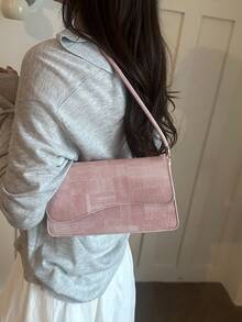 Fashionable Denim Texture Solid Color Asymmetrical Flap Retro Minimalist Elegant Shoulder Bag - Pink - View 2