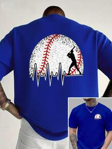 Camiseta de cuello redondo para hombre, con estampado de ECG a doble cara con temática de béisbol, estilo casual deportivo, moderna, a la moda, de corte holgado, de manga corta para estudian - Blanco - Ver 7