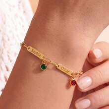 Pulsera personalizada con piedra de nacimiento y nombre, pulsera familiar personalizada, joyería con nombre, pulsera de oro para mamá, regalo significativo para ella - Multicolor - Ver 7