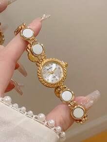 1pc Women's Round Quartz Watch - Exquisite, Elegant And Artistic Design, Suitable For Daily Wear, Gifting, Parties And Casual Gatherings - Gold - View 1