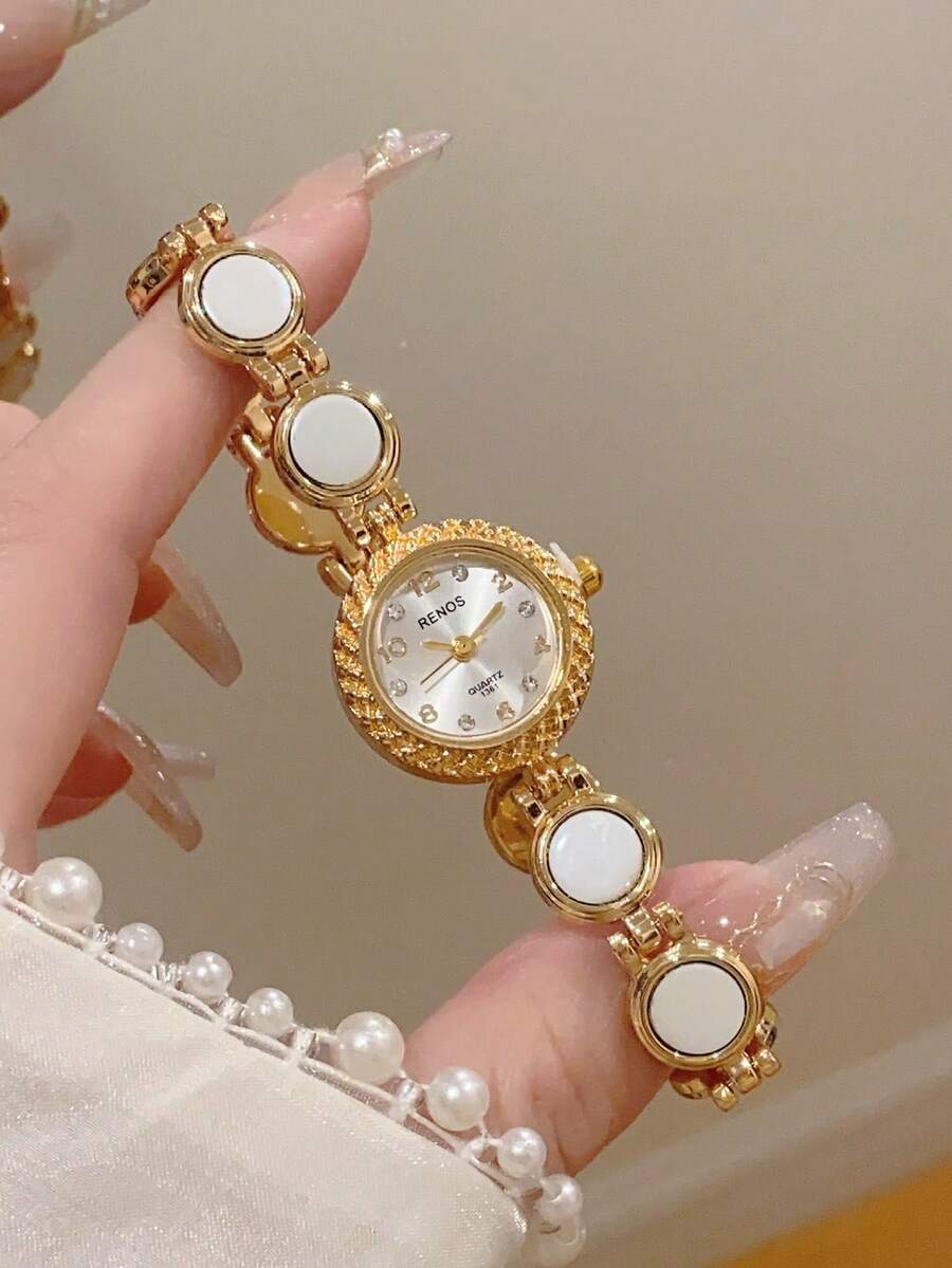1pc Women's Round Quartz Watch - Exquisite, Elegant And Artistic Design, Suitable For Daily Wear, Gifting, Parties And Casual Gatherings - Gold - View 1