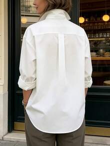 Women's Solid Color Button-Down Shirt, Elegant Fashion Casual Long Sleeve Lapel Collar Regular Top, White, Suitable For Spring And Autumn Daily Wear - White - View 3