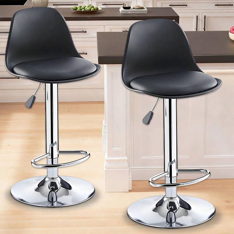 2PCS Bar Stools Adjustable Breakfast Swivel Gas Lift Chair Kitchen Cafe Pub Tool - Black - View 1