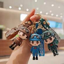 1pc Cartoon Soldier Figurine Keychain, Realistic Standing Soldier Model Key Ring, Portable Bag Chain, Daily Commute Personalized Decoration, Party Small Gift - Multicolor - View 2