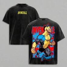 Camiseta con estampado frontal y trasero del y personaje de Invincible, manga corta casual para adultos. Z7T8 - Blanco - Ver 1