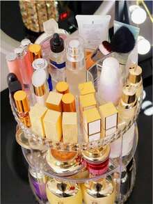 1/2/3pcs 60° Rotating Makeup Organizer, Transparent Acrylic Large Capacity Skincare Storage Rack, Double Layer Perfume Display Stand, Lipstick Serum Makeup Brush Storage Box, Diamond Pattern Non-Slip Tray, Perfume Storage Makeup Organizer Room Decor - Multicolor - View 7