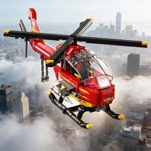 420 piezas Bloques de construcción de helicóptero de rescate de bomberos Modelo de avión para ensamblar Adorno de escritorio Decoración de sala de estar Regalo de cumpleaños - Rojo - Ver 2