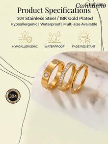 Camhanno 3pcs Stainless Steel Plated With 18K Gold, Waterproof And Sweat-Resistant, Non-Fading, Bamboo Knot + Rhinestone + Four-Leaf Clover 3-Piece Set, Can Be Worn Individually Or Stacked, Exquisite Jewelry Suitable For Daily Commute And Dates. - Gold - View 3
