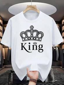 Camiseta para hombre con estampado gráfico de corona de rey, estilo casual, cuello redondo, manga corta, 100 % algodón puro, ropa de verano, regalo para él - Negro - Ver 6