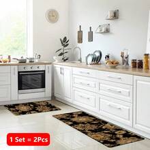 1 pieza, Decoración del hogar, Estampado de patrón floral, Alfombra de cocina de lino, Tapete de cocina, Tapete de piso, Tapete de baño, Tapete de puerta, Impresión 3D rectangular, Adecuado para sala de estar, dormitorio, pasillo, baño, lavandería - Alfombra de poliéster, Adecuado para decoración del hogar interior y exterior - Multicolor - Ver 17