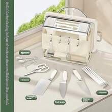 Knife Block And Holder Set: A Spacious, Multi-Functional Design That Includes A Cutting Board Rack, A Pot Lid Rack, A Kitchen Knife Holder, And A Kitchen Utensil Rack. Ideal For Kitchen Countertop Storage, This Set Comes With 4 Hooks And 1 Dish Towel - Apricot - View 2