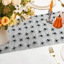 1PC Halloween Mesh Gold Foil Table Runner, Spider And Bat Pattern Halloween Tabletop Decoration, Halloween Theme Holiday And Party Table Decor - Multicolor - View 4