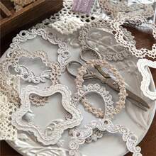 10 piezas/paquete Pegatinas de borde floral de punto, calcomanías estéticas creativas vintage, materiales de manualidades de collage de decoración DIY, regalo festivo, suministros de papelería escolar personalizados para álbum de recortes - W.P. - Ver 12