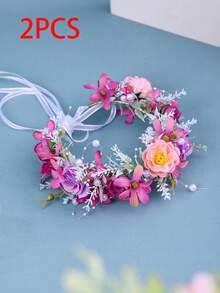 1件优雅花朵发箍，浪漫藤蔓花冠，粉色公主发饰，适合海滩、露营、婚礼等场合佩戴 - 彩色 - 查看 18