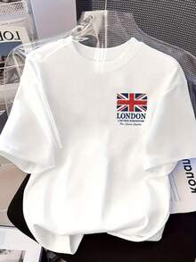 Camiseta de moda para hombre con estampado de doble cara de la bandera británica y Londres, adecuada para el hogar, uso diario casual y deportivo, nuevo estilo popular, una camiseta impresci - Blanco - Ver 2