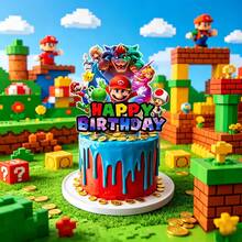 1 set Décoration de fête sur le thème du Royaume des Champignons, décoration en acrylique colorée avec des personnages emblématiques & lettrage "JOYEUX ANNIVERSAIRE", mettant en vedette le héros au chapeau rouge, le compagnon vert, la princesse & les méchants, durable & réutilisable, parfait pour les célébrations thématiques - Multicolore - Voir 3
