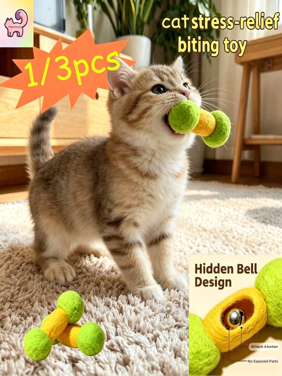 3/1pcs Cat Felt Ball Toys With Built-In Bell, Pet Toys, Self-Entertainment, Boredom Relief, Scratch And Bite Resistant, Perfect For Your Cat To Play Indoors, Interactive Felt Cat Kicking Ball Toy, Perfect Gift For Playful Cats.
