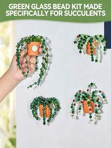 50pcs Green Loose Beads/1100pcs/2000+Pcs Green Glass Beads Plant Set, Eternal Plant Bead Decor Leaves & Flowers, Suitable For Succulent Plant Jewelry Making And DIY Crafts - Multicolor - View 5