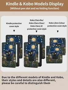 梵谷星夜圖案黑貓平板保護殼，相容於 iPad 9.7/10.2/10.5/10.9/12.9/Pro 11、第10代、Galaxy Tab S6 Lite 10.4"、Kindle Paperwhite 第12代 2024、Kindle (第11代) 2022，柔軟防震保護，智慧支架/自動喚醒/休眠 - 彩色 - View 11