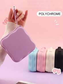 1pc Cute Pastel Data Cable Storage Bag, Portable Mini Zipper Organizer Pouch With Wrist Strap, Multi-Purpose Travel Storage Case For Cables & Accessories - Multicolor - View 1