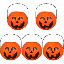 Halloween Pumpkin Bucket Set Of 5 Large Plastic Trick Or Treat Buckets With Handle For Halloween Party And Fall Decor Portable Pumpkin Pails - View 6