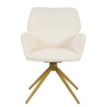 Swivel Dining Chair (Set Of 2) Armchair With Metal Legs, Leisure Chair, Velvet-Like Fabric - White - View 12