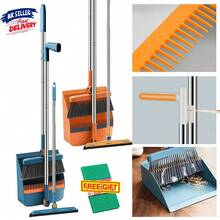 Long Handled Dustpan And Brush Set – Strong Metal Handle Dust Pan & Broom Sweeper With Lip, Standing Up For Upright Storage – UK - A - View 4