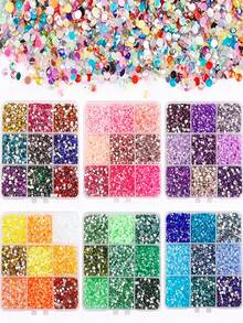 9 Grid Mixed Color Set, 3mm Resin Jelly Rhinestones, Sparkling Non Hot Stamping Flat Bottomed Gemstones, Suitable For DIY Crafts, Glow Sticks, Clothing, Glassware, And Decoration | Multi Purpose Craft Beads, Craft Rhinestones - Multicolor - View 1