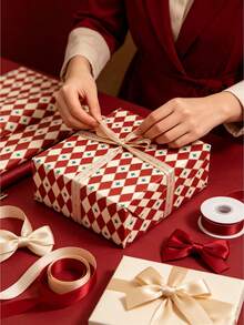 1 Roll Of Vintage Red Diamond-Patterned Wrapping Paper, 300 X 43 Cm, With Red Star Accents-For Birthdays, Christmas, Weddings, And Gift Wrapping-Atmospheric Decorative Wrapping Paper - Packaging Paper - View 6