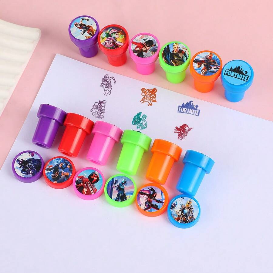 12pcs Cartoon Self-Inking Stamps, Colorful Game Character Stamp Toys, Fan Birthday Goodie Bag Fillers, Game Night Party Favors, Picnic Carnival, Bridal Shower Grad DIY Notebook Craft Supplies - Multicolor - View 1