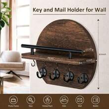 Wall-Mounted Key Rack - 9.8 Inch Apartment Wall Decor With Shelf And 8 Key Hooks, Round Wooden Key Holder, Home Decoration - 5 Hooks - View 8
