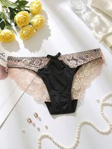 CD Cup High-Quality Luxury Plus Size Thin Cup Women's Bra Set, Comfortable Lace Contrast Color Lingerie & Panty Set - Multicolor - View 7