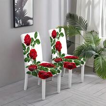 Floral Stretch Chair Covers, Two Rose Prints: Vintage Blush Peony & Vivid Red Rose, Multi Packs(1/2/4/6/8pcs), High Elastic Full Wrap Washable, 2D Printed, Easy Install For Dining, Party Decor & Gifts. - Multicolor - View 6