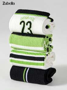 5 Pairs Men's Socks Spring/Summer Style, Summer Thin Mesh Breathable Socks, Sports Mid-Calf Socks, Sweat-Absorbing Odor-Resistant Socks Versatile, Teenager Middle School High School College Student Socks, Basketball Socks Street Style Men's Socks - Multicolor - View 5
