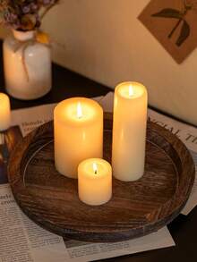 1PC Candle Plate Holder Tray: Round Wood Decorative Candle Plate - Rustic Farmhouse CoffeeTable Decor - Tealight Pillar Trays For Home Decor (Distressed) - A - View 3
