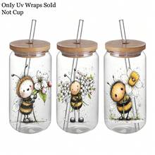 12 piezas/Set Patrón de Abeja Floral Acuarela Transferencia UV Adecuado - Para Manualidades DIY, Tazas, Portátiles & Botellas de Agua, Plástico Autoadhesivo, Decoración de Tazas DIY, Portátil, Decoraciones Festivas, Diseños Festivos, Impresiones de Alta Calidad, Duradero - Multicolor - Ver 7