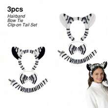 3pcs/Set Cute Black And White Striped Zebra Headband Set, Zebra Theme Costume Accessory Set For Halloween, Party And School Activities - Multicolor - View 4