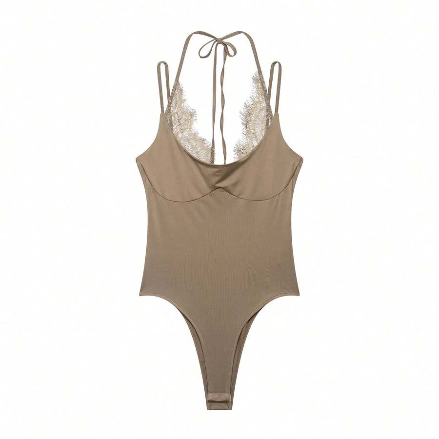 Nuevo body de verano para mujer DEEKA con contraste de encaje sexy y elegante - marrón - Ver 1
