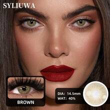 1 Pair 14.2mm Soft Annual Disposable Contact Lenses, Natural Golden Brown Mesh Pattern, All-Day Comfort, Suitable For Women's Daily And Party Wear, Applicable To Europe And Middle East Regions, Also Available In Blue, Grey And Green Anime Style Colored Contacts - Golden Brown - View 3