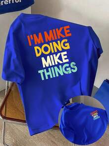 SOY MIKE, HACIENDO COSAS DE MIKE, camiseta personalizada y divertida con impresión a doble cara en la parte delantera y trasera, nueva camiseta de cuello redondo para hombre, top holgado de - Negro - Ver 7