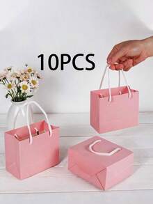 10pcs/1pc Pink Mini Gift Bags, Gift Card Paper Bags, Bulk Extra Small Paper Party Favor Boxes, Mother's Day Wedding Baby Shower Birthday Packaging Supplies, 4.7 X 3.9 X 2.3 Inches - Pink - View 18