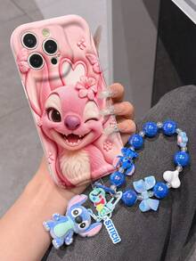 Disney Has Authorized, Phone Case - Chain Set, The Stitch Lilo & Stitch 3D Phone Case Plus A Silicone 3D Stitch Bracelet With Metallic Ring Removable Bracelet, Stitch And Angel Pattern, Compatible With Iphone17/16/15/14/13/12/12/XS/XR/X Plus Pro Max, A Stylish Cartoon Phone Case, The Perfect Gift Choice, Phone Protection, Durable Phone Cover, Great Gift For Friends And Family. - 白色 - 查看 4