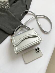 Mini Fashion Handbag For Women, Spring/Summer New Solid Color Hand-Carry Flap Multi-Use Crossbody Small Square Bag, Solid Color Embossed Casual Shoulder Crossbody Commuter Bag - Silver - View 6