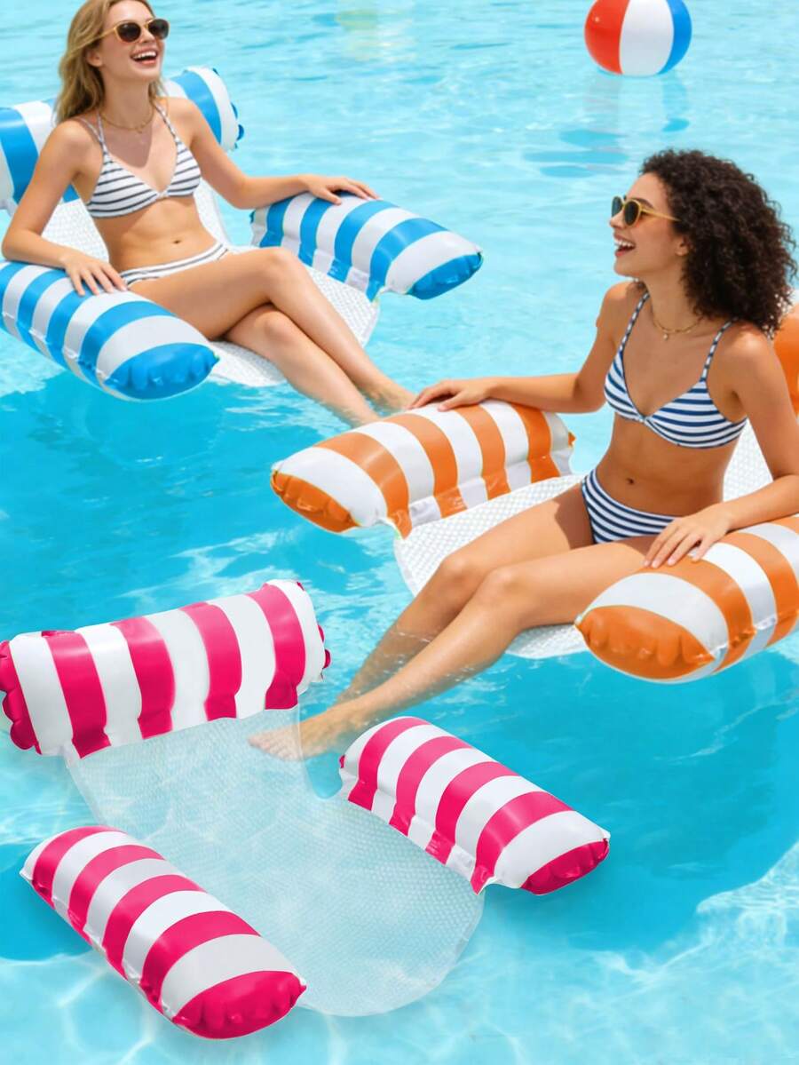 1 Set Thickened Adult PVC Inflatable Pool Float - 3-Tube Floating Raft, Pool Hammock. Suitable For Adult Pools, Beaches And Other Water Activities. Multi-Functional PVC Pool Float, Combining Lounge Chair And Drifting Functions, Ideal For Travel - Multicolor - View 1
