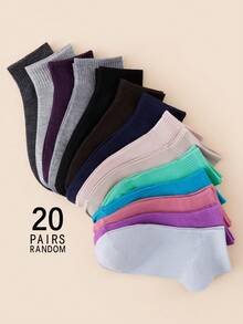 1/5/10/15/20 Pairs Women's Short Socks - Simple Dark Solid Color - Comfortable Breathable Knit Style, Suitable For Spring/Summer Daily Casual Wear - Multicolor - View 14