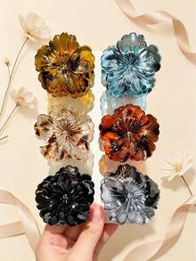 6pcs Girls Fashion Hawaiian Flower Hair Clips, Medium Size, Perfect For Beach And Seaside Use, Ideal Gift Accessory, Also Suitable For Daily Wear, Fits Half-Up Hairstyles - Multicolor - View 9
