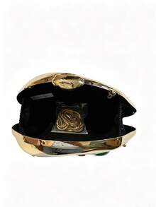 Shiny Gold Metal Evening Bag, Colorful Crystal Inlaid Clutch Purse, Stylish Handbag For Prom Wedding Cocktail Party - Gold - View 8