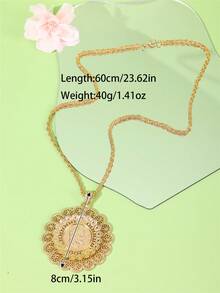1pc Vintage Court Coin Flower Shaped Women's Necklace, Hollow Carved With Napoleon III Portrait Coin Inlaid In The Middle, Arabic Women's Wedding Banquet Festival Robe Dress Accessory Jewelry Pendant - Multicolor - View 5
